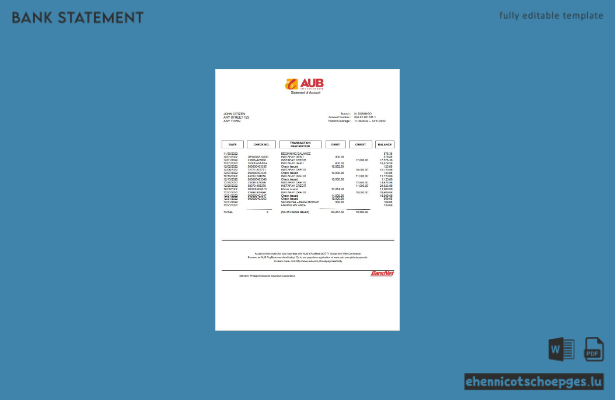 Philippines Asia United Bank (AUB) Kontoauszug – Beispielvorschau